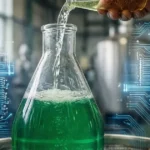 High-purity semiconductor chemical production equipment in a controlled industrial facility