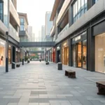Realistic editorial photograph of a bright contemporary Chinese shopping district where mobile commerce, food delivery and modern storefronts coexist, natural colors, clean premium news photography