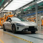 Electric vehicle production line with BYD and Xiaomi cars