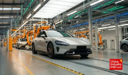 Electric vehicle production line with BYD and Xiaomi cars