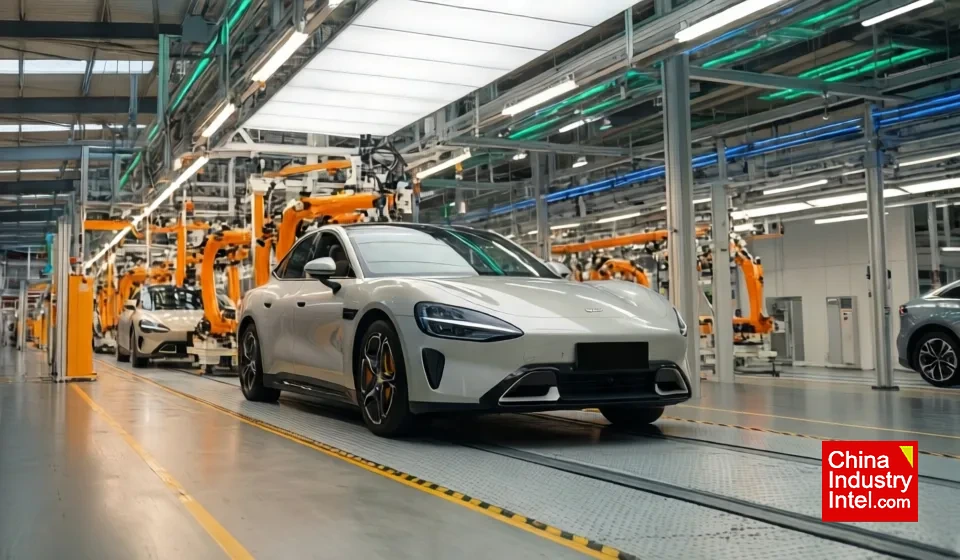 Electric vehicle production line with BYD and Xiaomi cars