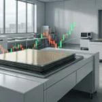 A semiconductor wafer with stock market graph overlay, reflecting volatility in chip stocks.