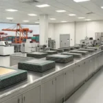 A clean modern semiconductor fabrication facility with wafers and equipment, representing the DRAM supply agreement between CXMT and Tencent.